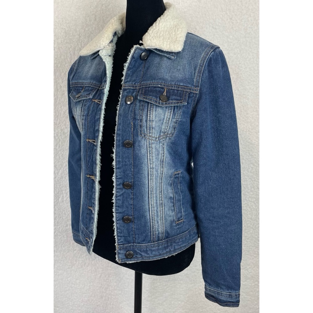BOOHOO • Blue/White Denim Sherpa-Lined Collared Jacket, 2 - Picture 5 of 16